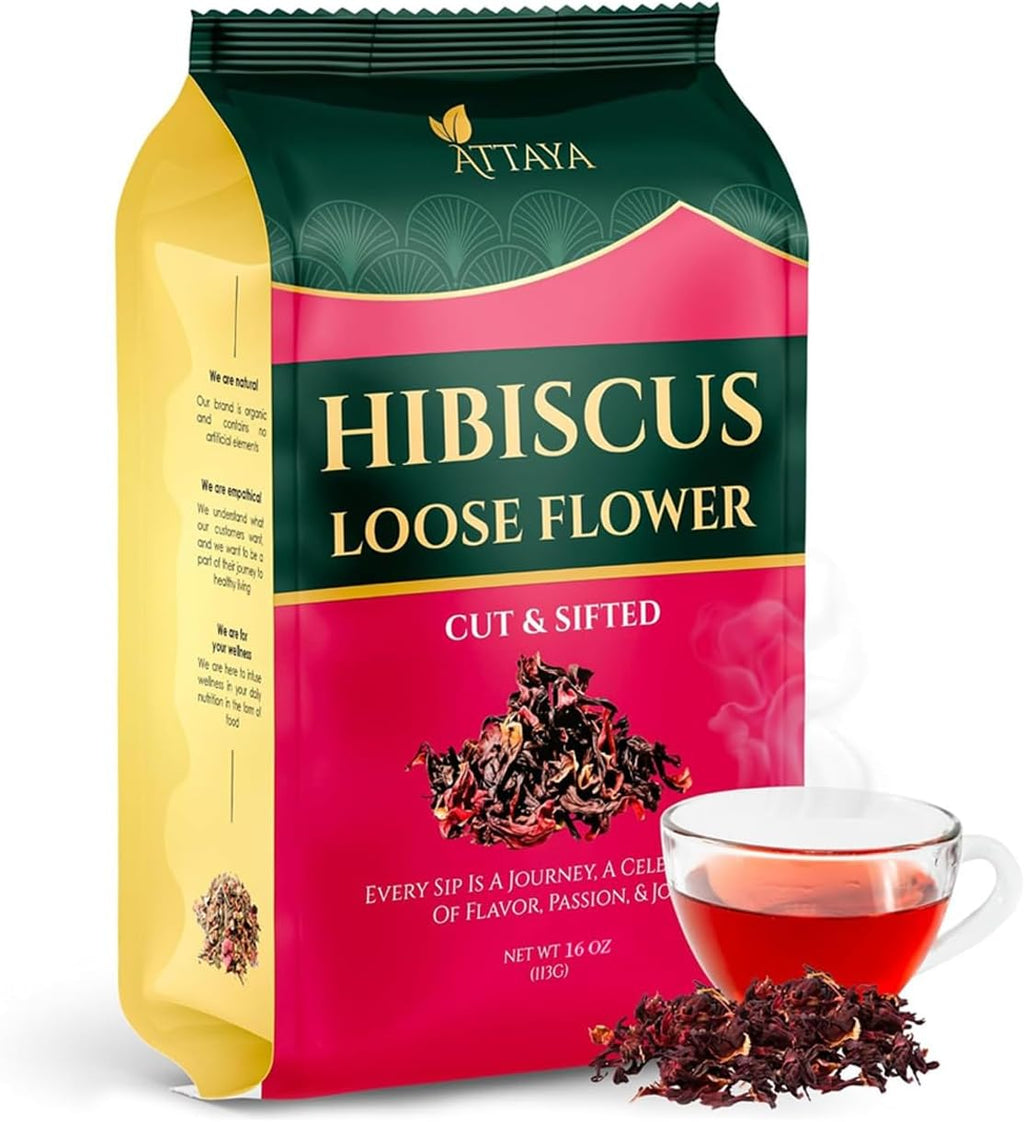 Attaya Natural Loose Hibiscus Flowers, CUT & SIFTED 16oz | 100% Pure, Dried, Caffeine-Free | Antioxidant-Rich for Wellness & Relaxation.