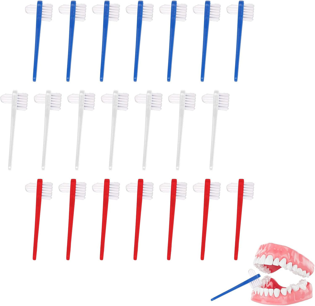 21 Pcs Dual Headed Denture Brush, Portable Denture Toothbrush for False Teeth, Retainer Cleaner Brush