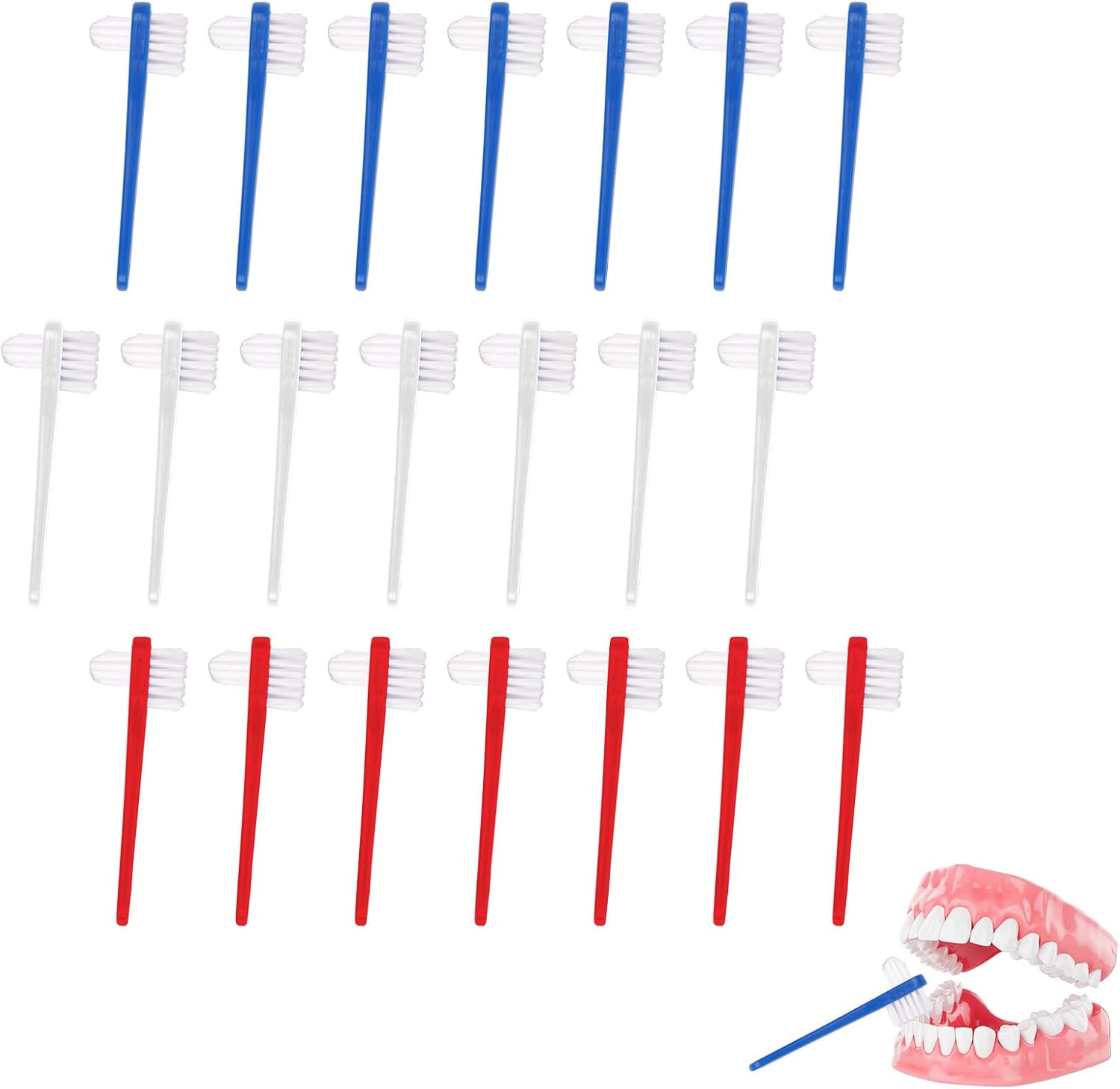 21 Pcs Dual Headed Denture Brush, Portable Denture Toothbrush for False Teeth, Retainer Cleaner Brush