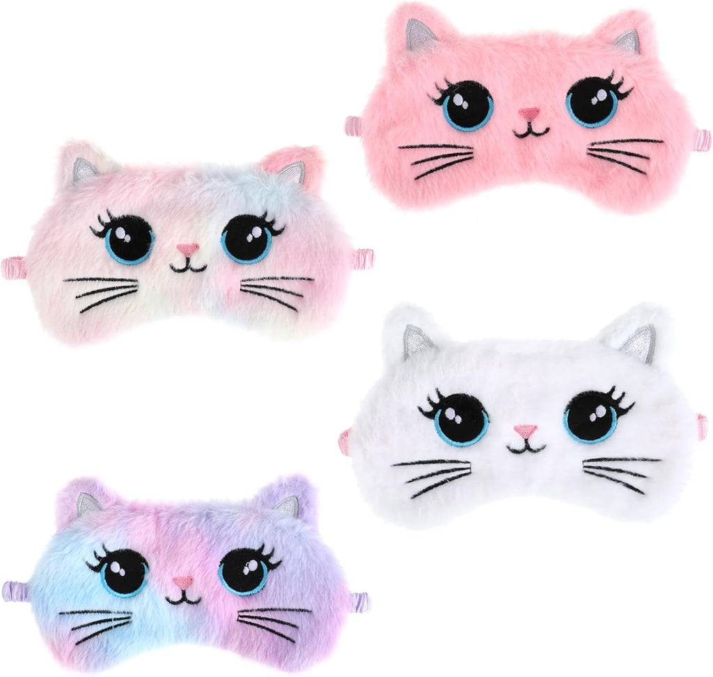 4 Pcs Plush Eye Mask, Cute Cat Sleeping Eye Mask Soft Sleeping Blindfold Eyes Cover Comfortable Plush Sleep Masks Satin Nap Night Eyeshade Cover for Home Travel