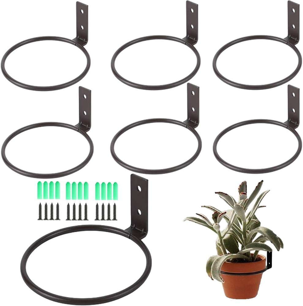 6 Pack Plant Pot Hangers, 4 Inch Flower Pot Holder Ring Wall Mounted Metal Hanging Bracket for Indoor Outdoor Hanging Plant Shelf