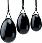 Jade Yo-ni Eggs 3pcs Set Massage Stone Black, Natural Crystal Quartz Eggs Balls for Women Body Massage P-C Muscle Training Wellness, Chakra Healing Body Exercise Relax (Black Obsidian)