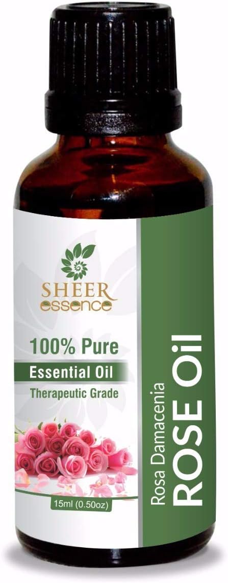 Rose Oil (Rosa Damascena) Steam Distilled 100% Pure Natural Undiluted Therapeutic Grade Essential Oil - Fragrance Oil - Perfume Oil Benefits for Mood, Skin and for Gift 0.16 Fl. Oz.