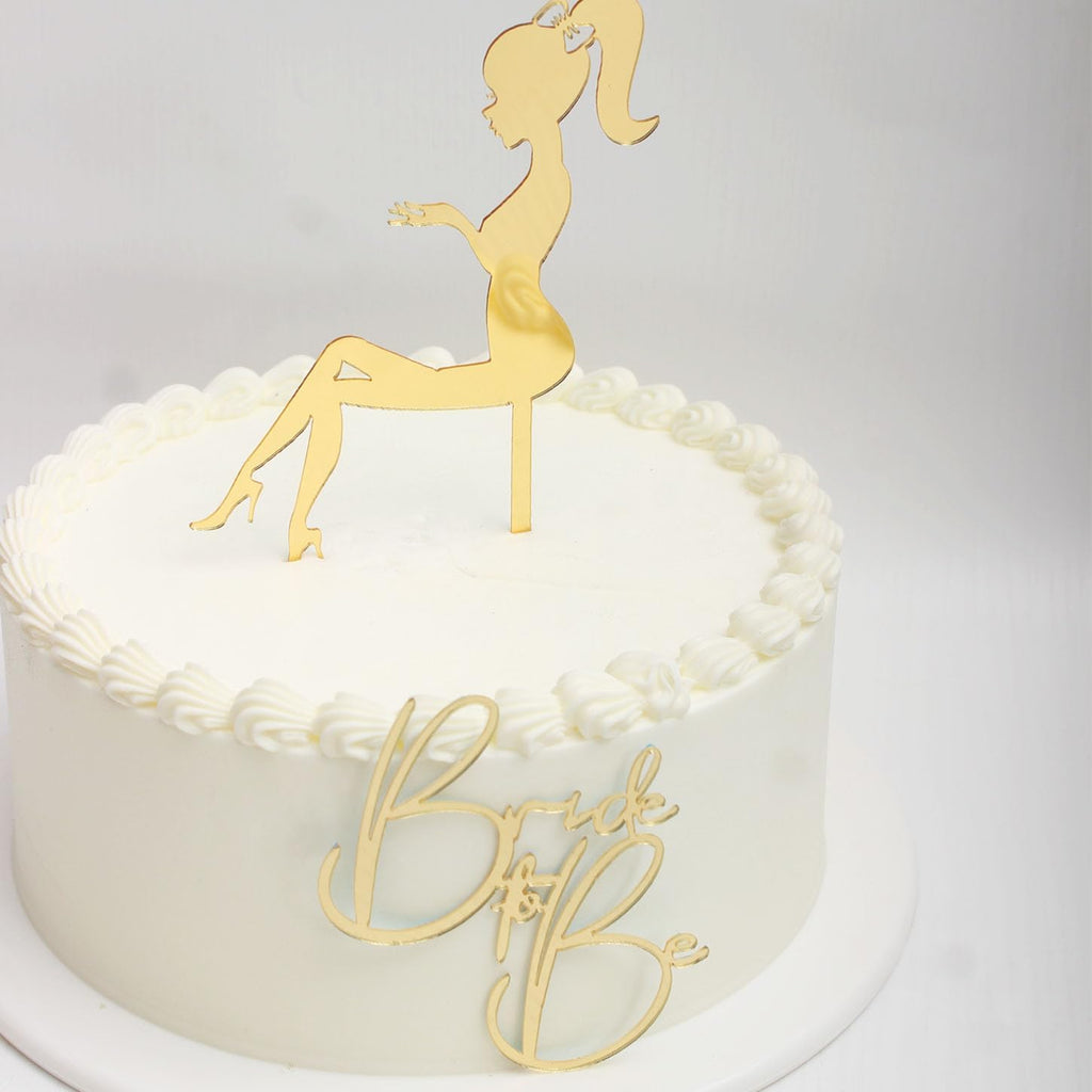 1 PCS Bride To Be Cake Topper, Acrylic High Heels Lady Girl Cake Toppers Gold Side Decoration for Bridal Engaged Valentine's Day Wedding Party Dessert Baking Cake Decorations