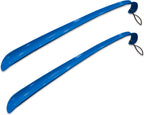 Rehabilitation Advantage 2 Pack Long Blue Plastic Shoehorn Lightweight Shoe Helper Curved Handle Hanging Loop Hooked End