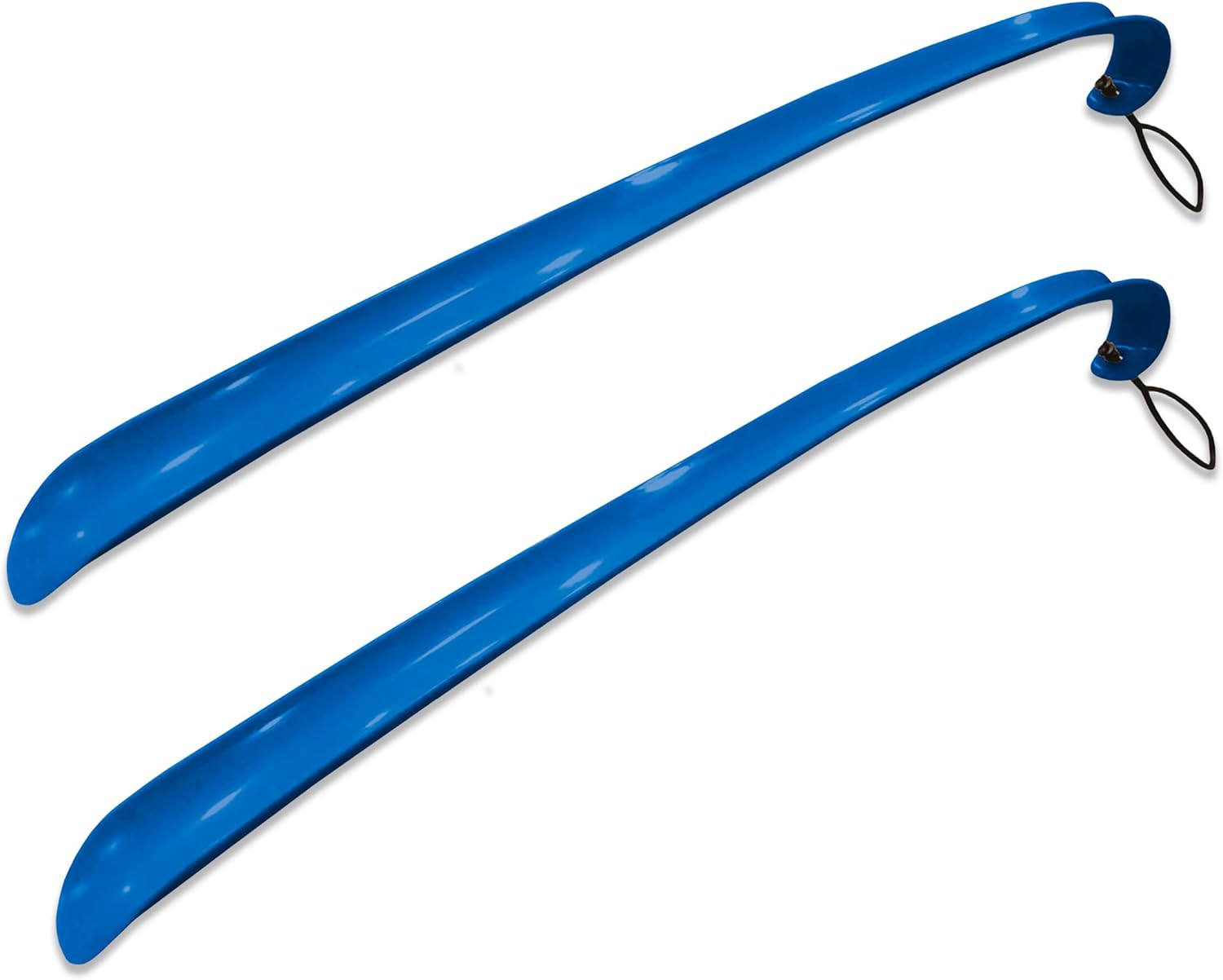 Rehabilitation Advantage 2 Pack Long Blue Plastic Shoehorn Lightweight Shoe Helper Curved Handle Hanging Loop Hooked End