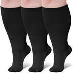 Wide Calf Compression Socks: Plus Size Compression Stockings for Men Women - Extra Large 20-30 mmHg Compression Hose Support for Travel Nurses Running Pregnancy 3 Pairs