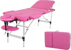 Massage Table, 3 Fold Lash Bed, Massage Bed Portable for Eyelash Extensions, Wide Massage Table with Carrying Bag, Massage Tables with Face Cradle & Handle, Portable Chiropractic Table - Pink