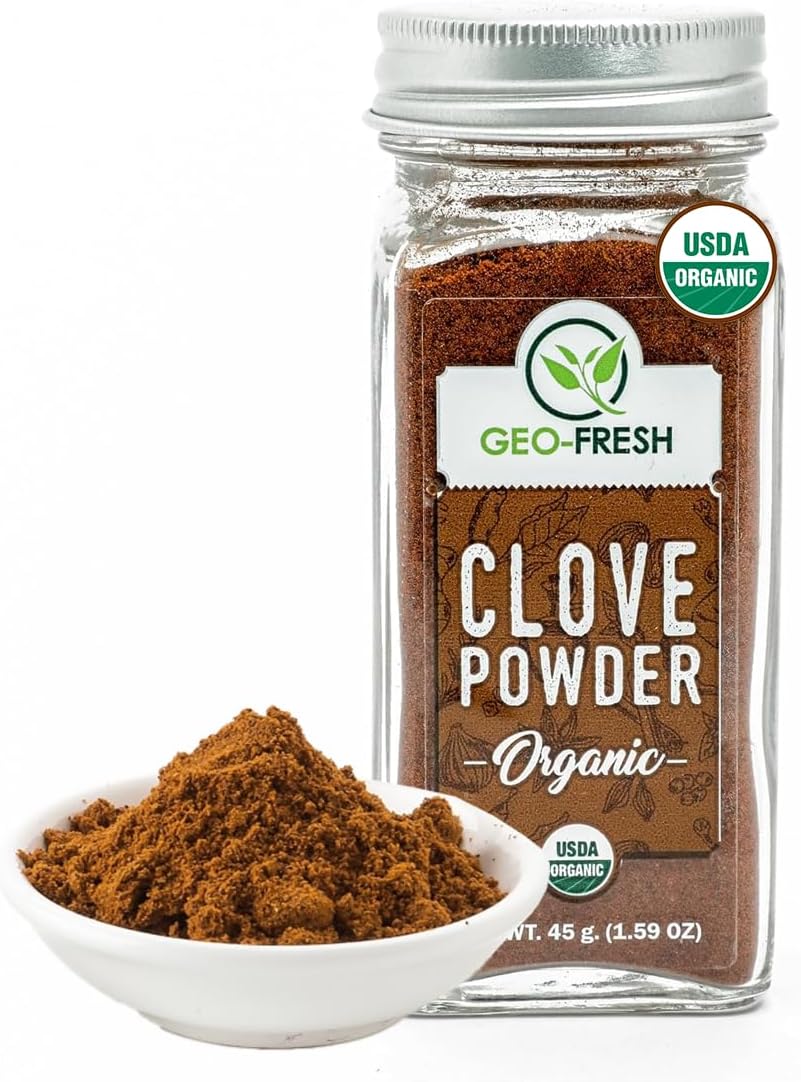 Geo-Fresh Organic Clove Powder – 1.59 oz Glass Jar – Ground Cloves – USDA Certified, Non-GMO, Kosher, Gluten-Free – Premium Organic Cloves Powder for Cooking & Baking