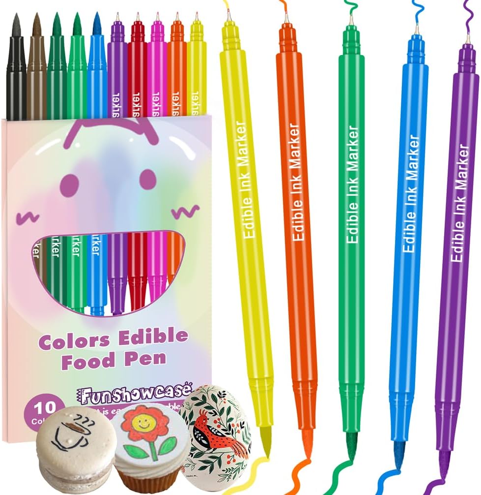 FUNSHOWCASE 10 Edible Markers Basic Double-sided Fine and Brush