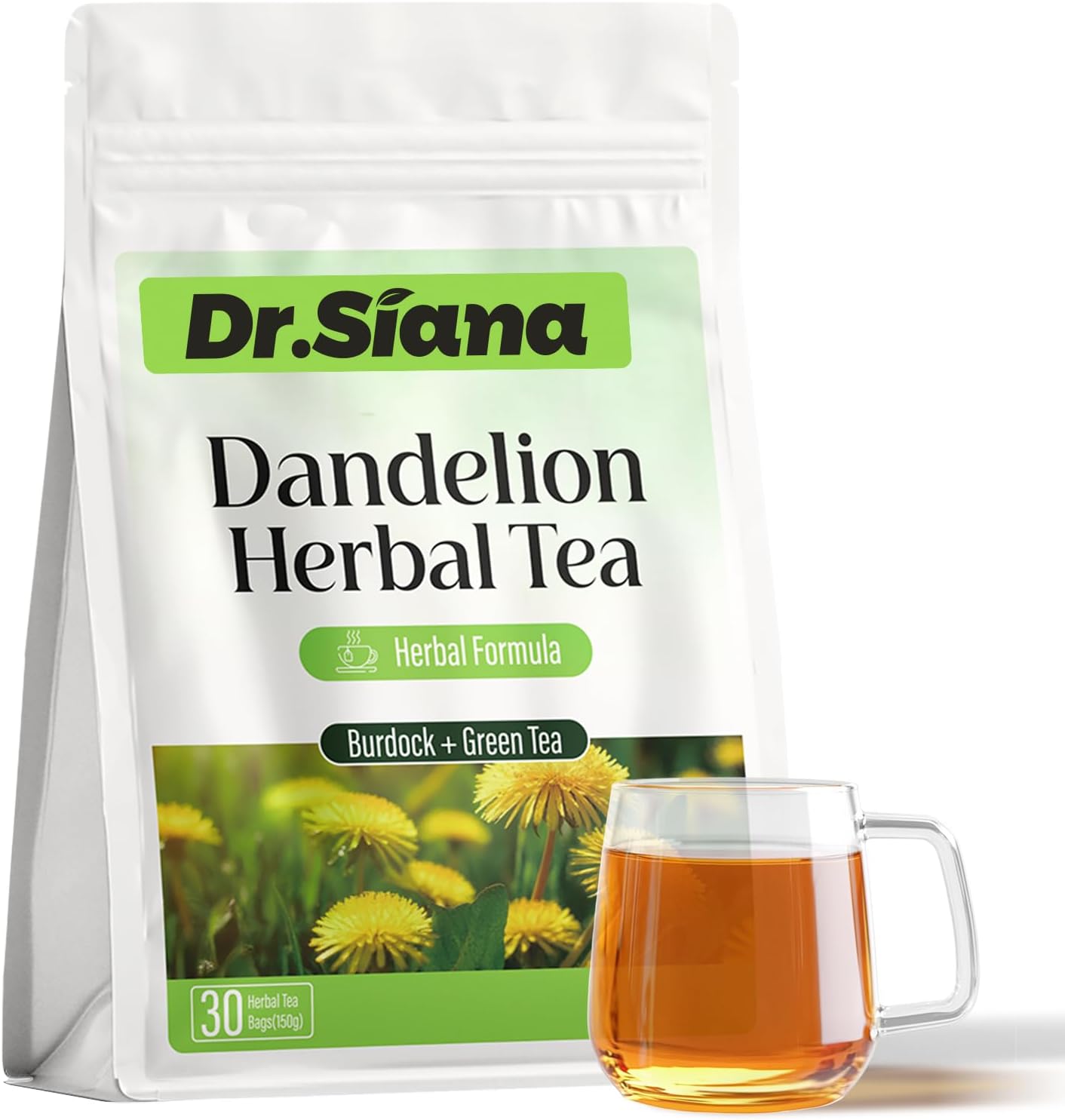 Dr. Siana Dandelion Root Tea Bags，Burdock Root Tea & Green Tea，5g x 30 Teabags - Premium Natural Herbal Tea, Support Digestive Function