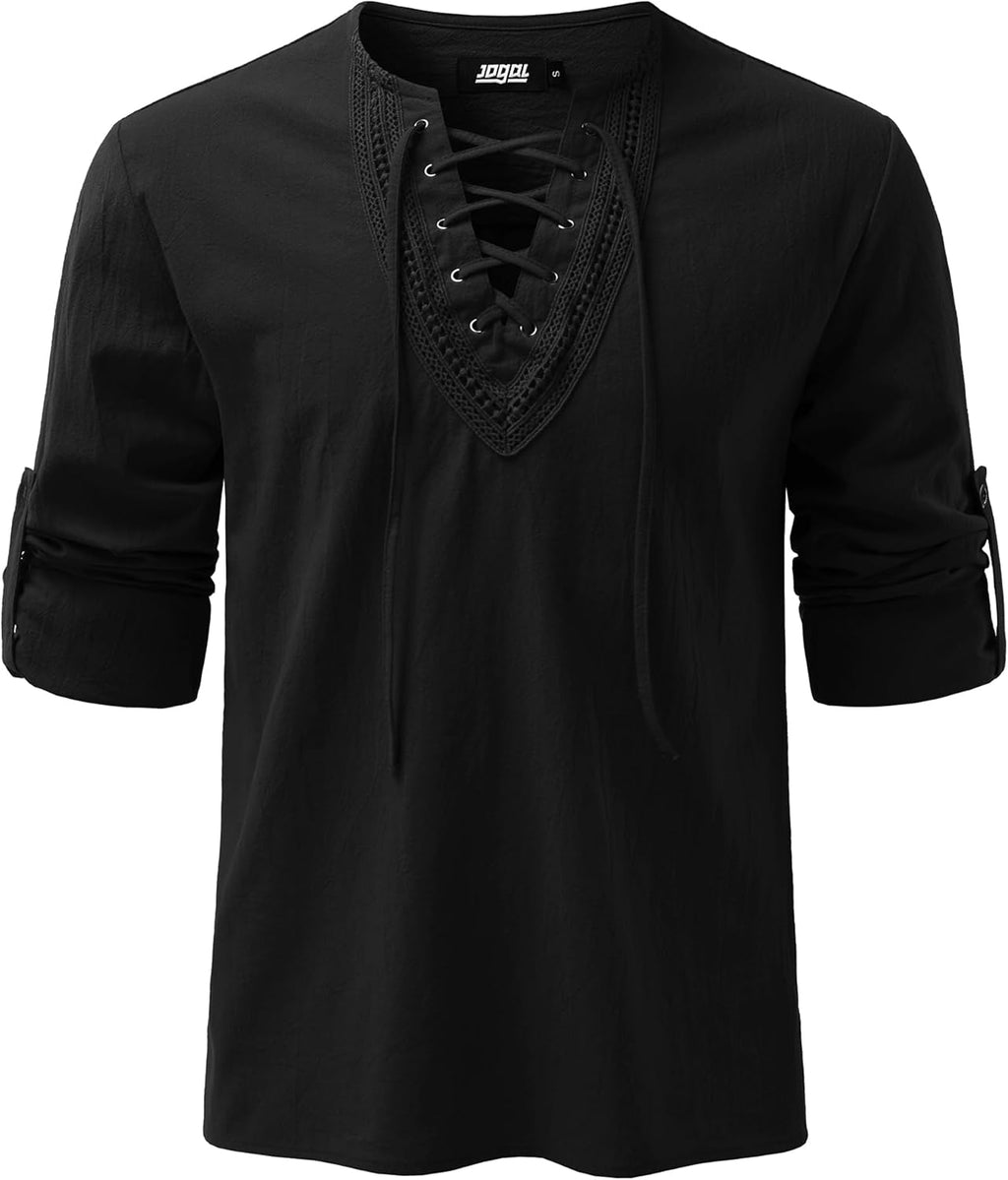 JOGAL Mens Renaissance Shirt Medieval Pirate Viking Halloween Costume Gothic Steampunk Retro Long Sleeve Lace Up Shirts