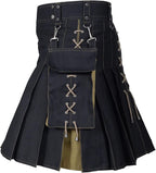 Vintage Scottish Kilt Men Plus Size Irish Hybrid Tartan High Waisted Utility Kilts Gothic Pleated Skirts with Pockets