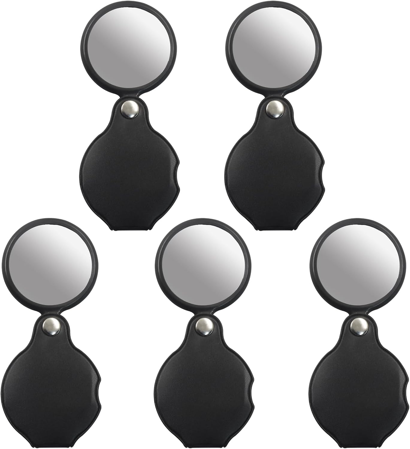 10X Magnifying Glass Loupe Set - 5 Pack Premium Optical Glass Lens Pocket Magnifiers with 360° Rotating Leather Case for Reading, Jewelry Inspection, Hobbies & Class (Compact & Portable)