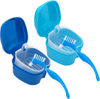 Denture Cleaner Box and Brush Set - 2 Pack Denture Bath Case with Basket + 2 Pack Denture Brushes, Portable Denture Retainer Storage Box, False Teeth Brushes for Oral Care