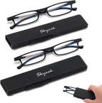 2 Pack Ultra Thin Lightweight Folding Reading Glasses Women Men TR90 Blue Light Blocking Anti UV/Eyestrain Foldable Compact Computer Readers Portable Unique Stretchable Slim Flat case Black +1.75