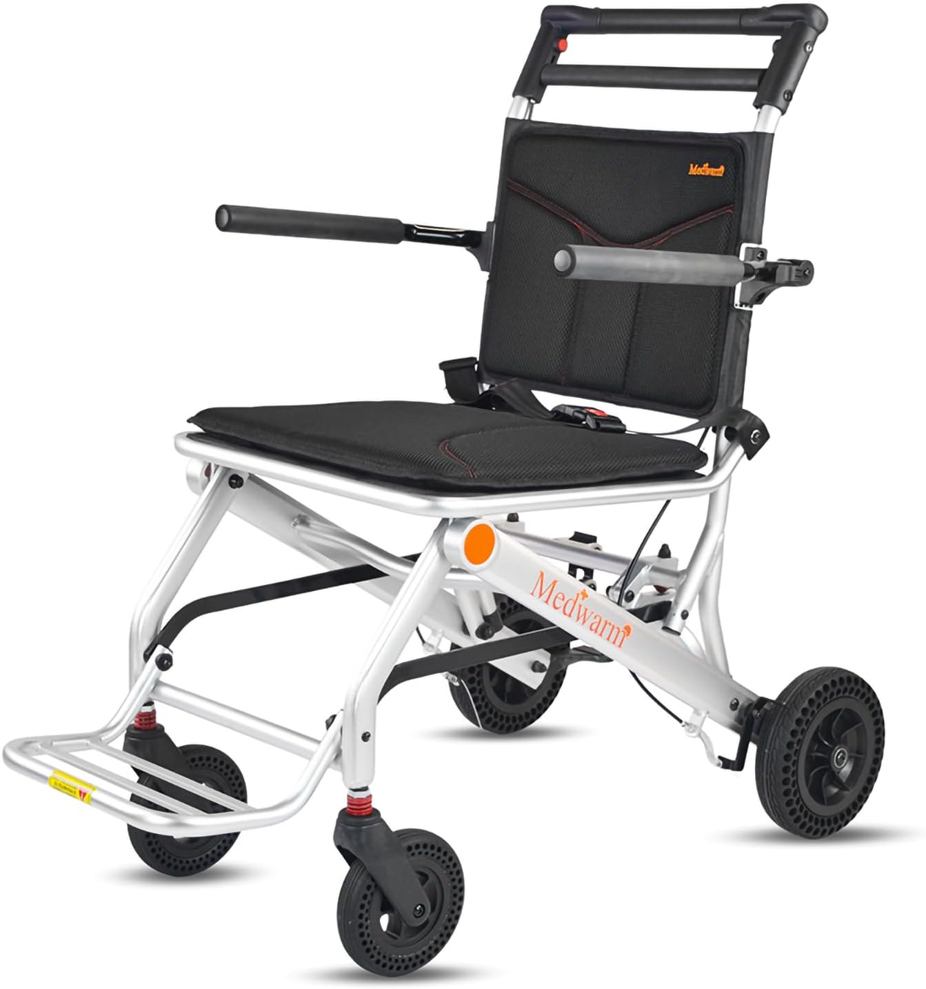 Portable Aluminum Transport Wheelchair with Handbrake, 11" Rear Wheels, Ultralight Folding Travel Wheelchair for Adults, Sliver (Seat Width:18")