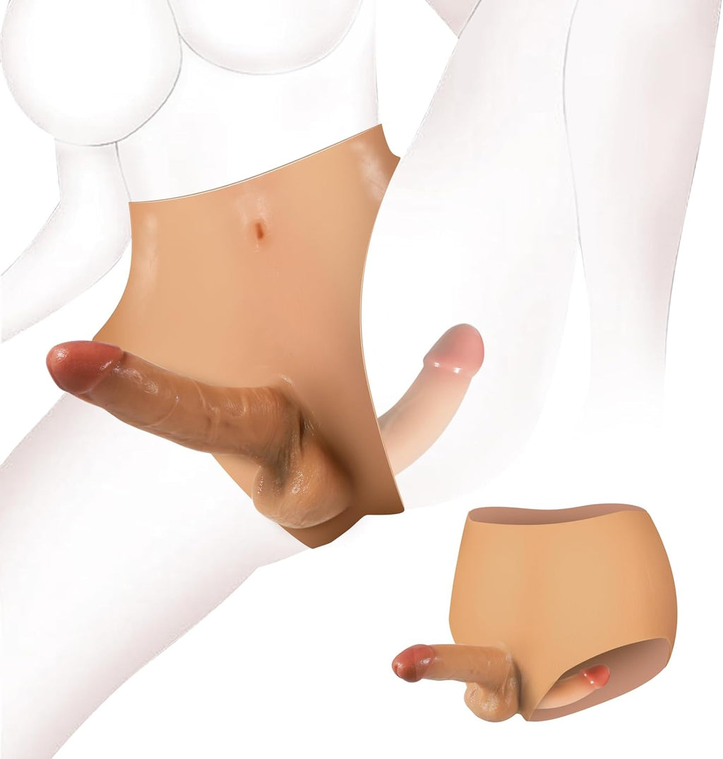 Double Silicone Dildo Strap-On Boxer Briefs for Lesbian Couples – Wearable Underwear with 6.2in Front Dildo & 5in Internal Shaft, Realistic Dual Shaft Sex Toy for Women, Hands-Free Vaginal & Anal Play