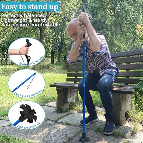 Walking Cane Foldable for Men & Women Seniors for Balance,Self Standing Folding Cane,Height Adjustable Anti-Slip Lightweight Alloy Walking Stick Collapsable for Travel Mobility Aid