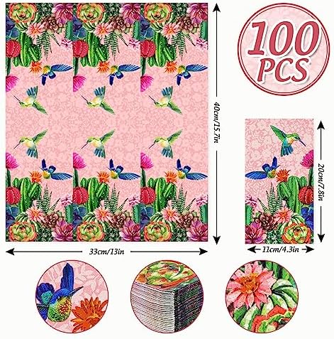 AnyDesign 100 Pcs Cactus Guest Napkins Disposable Pink Bird Succulent Paper Napkins Summer Dinner Hand Towels for Home Kitchen Bathroom Seasonal Holiday Party Supplies