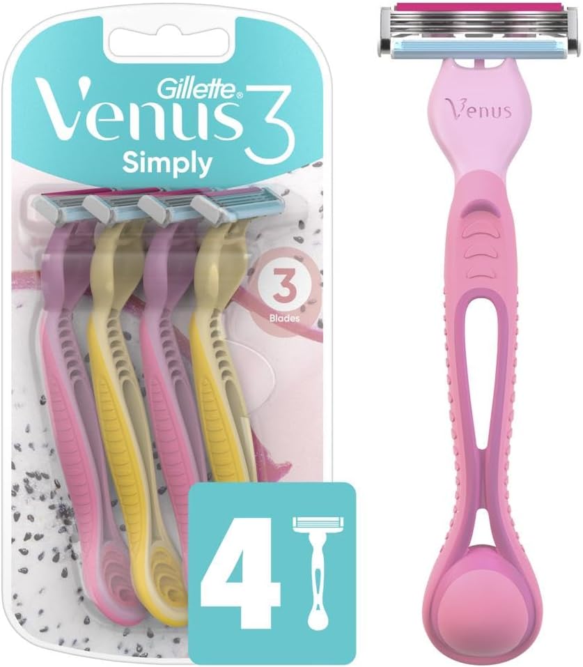 Gillette Venus Simply 3 Dragonfruit Women's Disposable Razor, 4 Count