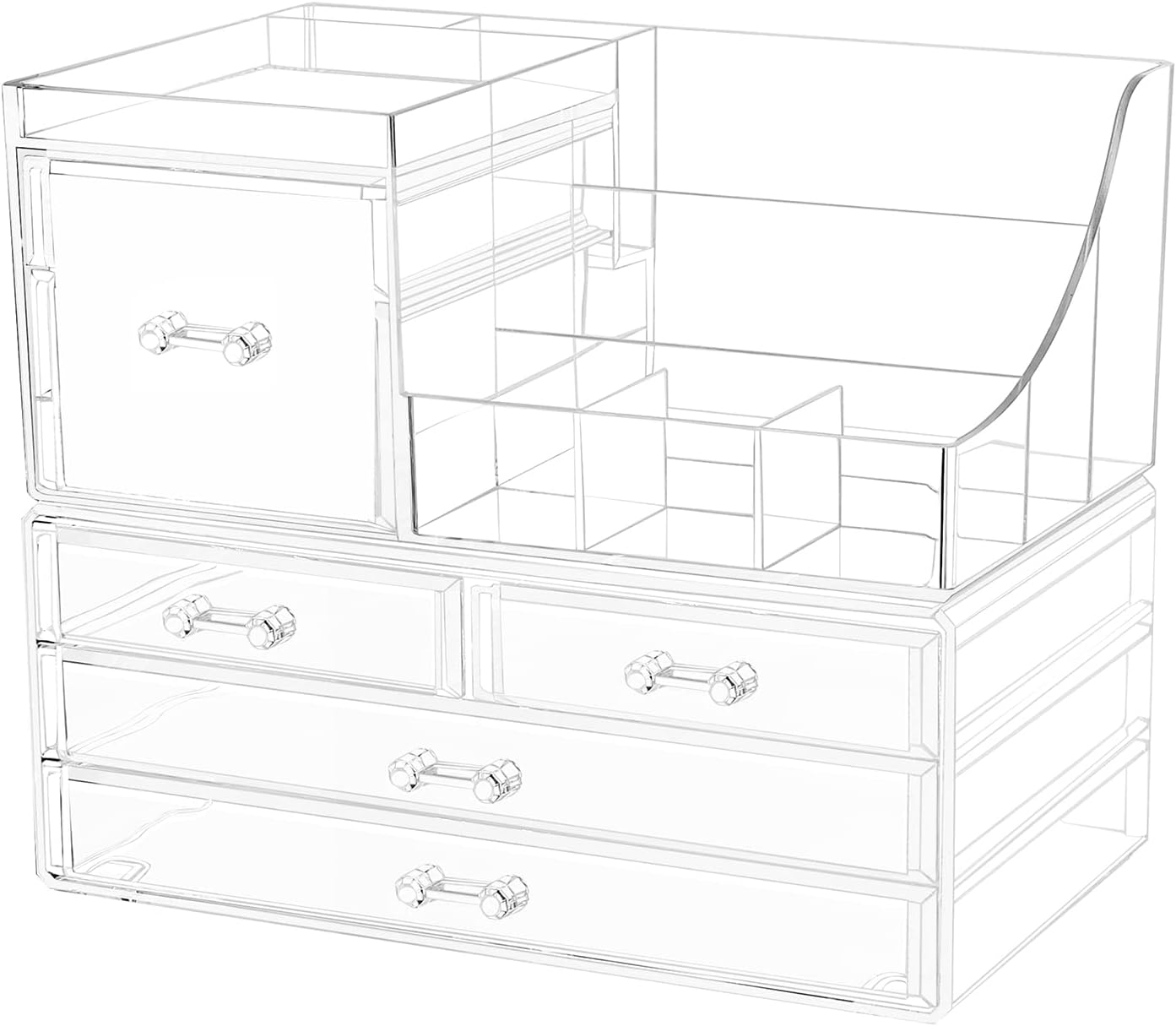 Cq acrylic 2 Pack Clear Make up Organizer Countertop,Stackable 5 Drawers Makeup Storage,Cute Vanity Organizers for dresser Hair Clip,Jewelry,Beauty Product Desk and Bathroom Organizers and Storage