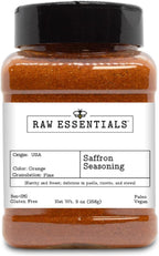 Raw Essentials Saffron Seasoning - Earthy and Sweet - Delicious in Paella, Risotto, and Stews - Luxurious Non GMO, Gluten Free, Paleo and Vegan Blend - 9 Ounce Bottle
