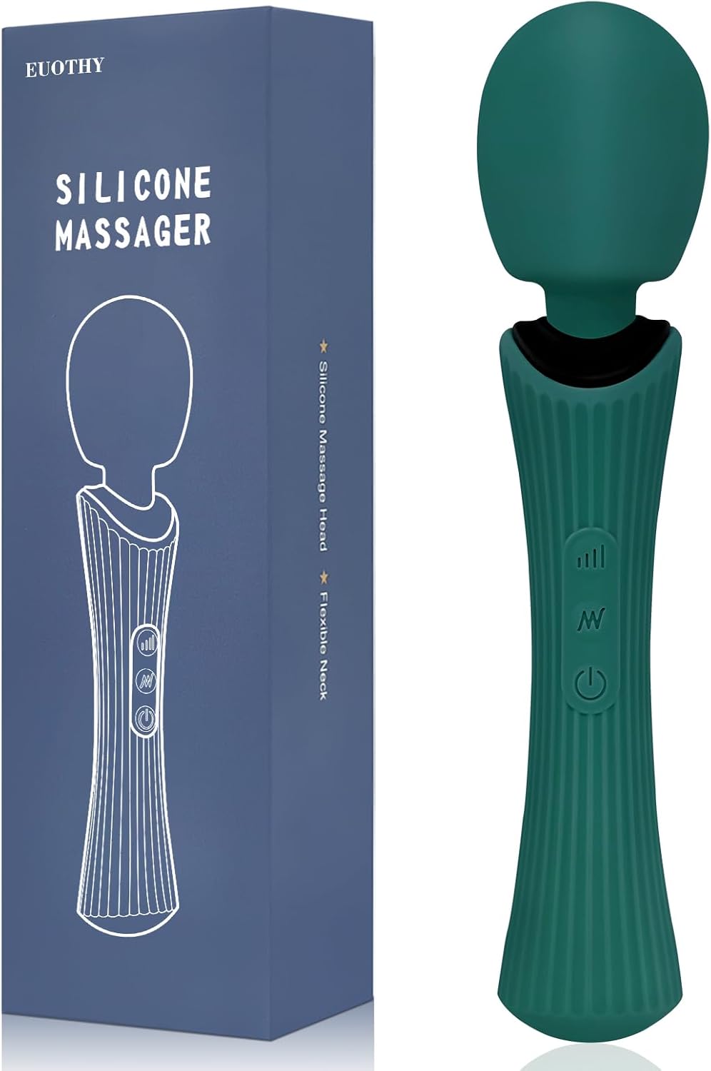 Handheld Personal Portable Cordless Waterproof Rechargeable Massager - 12 Modes 3 Speeds, Quiet Function & Soft Silicone for Neck, Shoulder, Back Pain Relief - Rose Green
