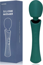 Handheld Personal Portable Cordless Waterproof Rechargeable Massager - 12 Modes 3 Speeds, Quiet Function & Soft Silicone for Neck, Shoulder, Back Pain Relief - Rose Green