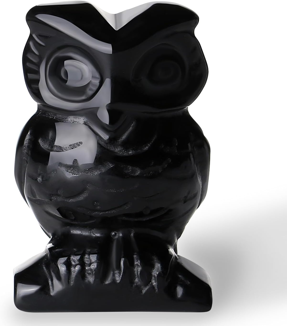 QINJIEJIE 2" Black Obsidian Owl Decor Crystals Stone Figurines Gemstone Statue Sculpture Decorations Office Desk Room Home Luck Spiritual Gift for Men Women