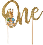 Anniversary House Official Beatrix Potter™ Peter Rabbit™ 1st Birthday One Gold Glitter Cake Topper with Attachment, Paper, Bamboo Picks, Premium Cake Decorations, Pack of 1, J003