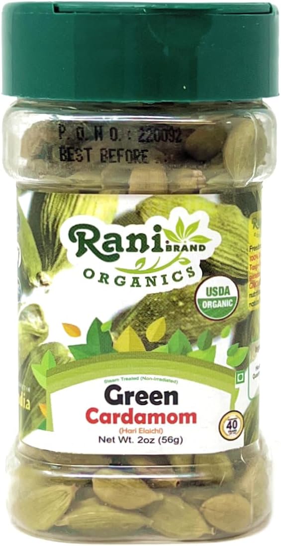 Rani Organic Green Cardamom Pods Spice (Hari Elachi) 2oz (56g) PET Jar ~ All Natural | Vegan | Gluten Friendly | NON-GMO | Indian Origin | USDA Certified Organic
