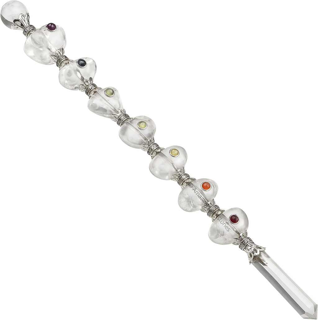 Amazing Gemstone Crystal Chakra Wand Healing Crystal Wands Witchcraft - Clear Quartz Tumbled Crystal Wand for Meditation, Witchcraft, Healing, Yoga, Magic and More - Crystals and Healing Stones Gift