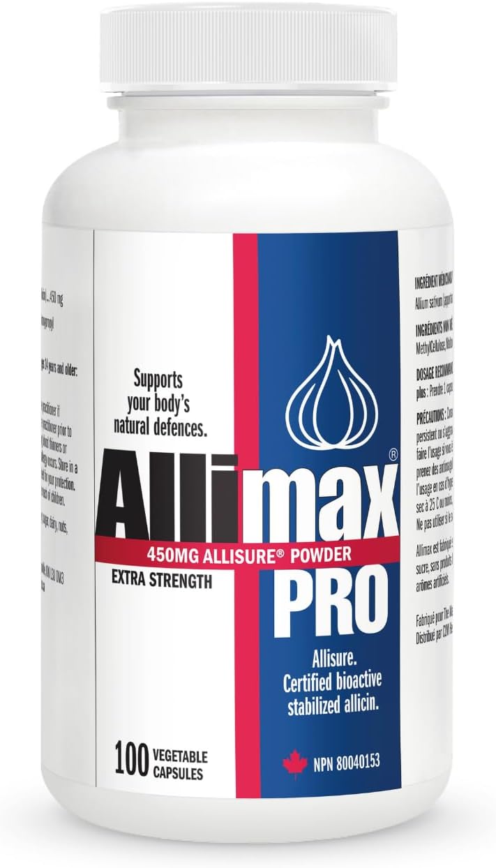 Allimax Pro Practitioner Strength 450 mg Allicin from Garlic, 100 Vegetarian Capsules (Vegicaps), Stabilized AlliSURE® Allicin, Supports Normal Immune Function, Non-GMO