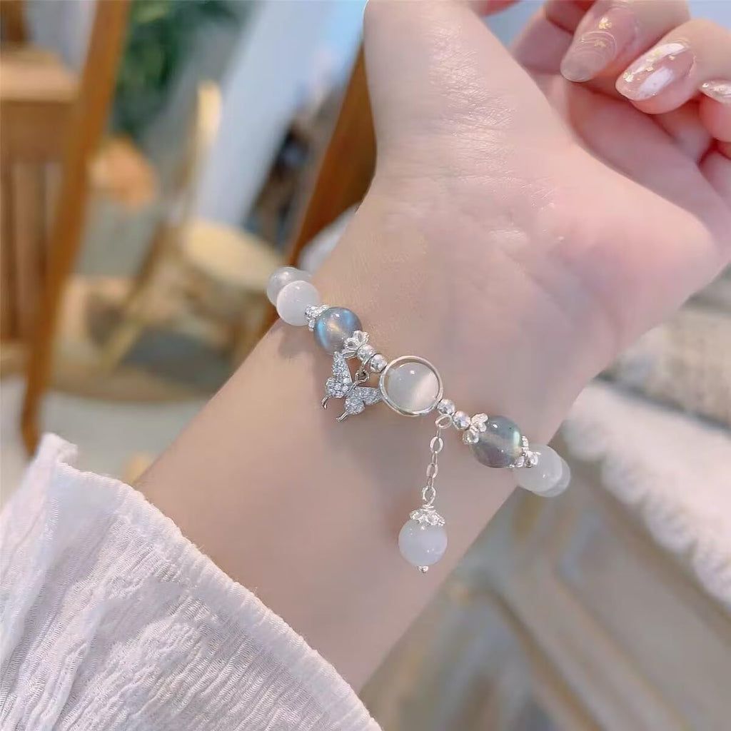 Cat Eye Stone Bracelet For Women Design, Quality Gray Crystal Butterfly Bracelet, Crystal Stone Bracelet for Women Men Family Friends Bracelet Gifts