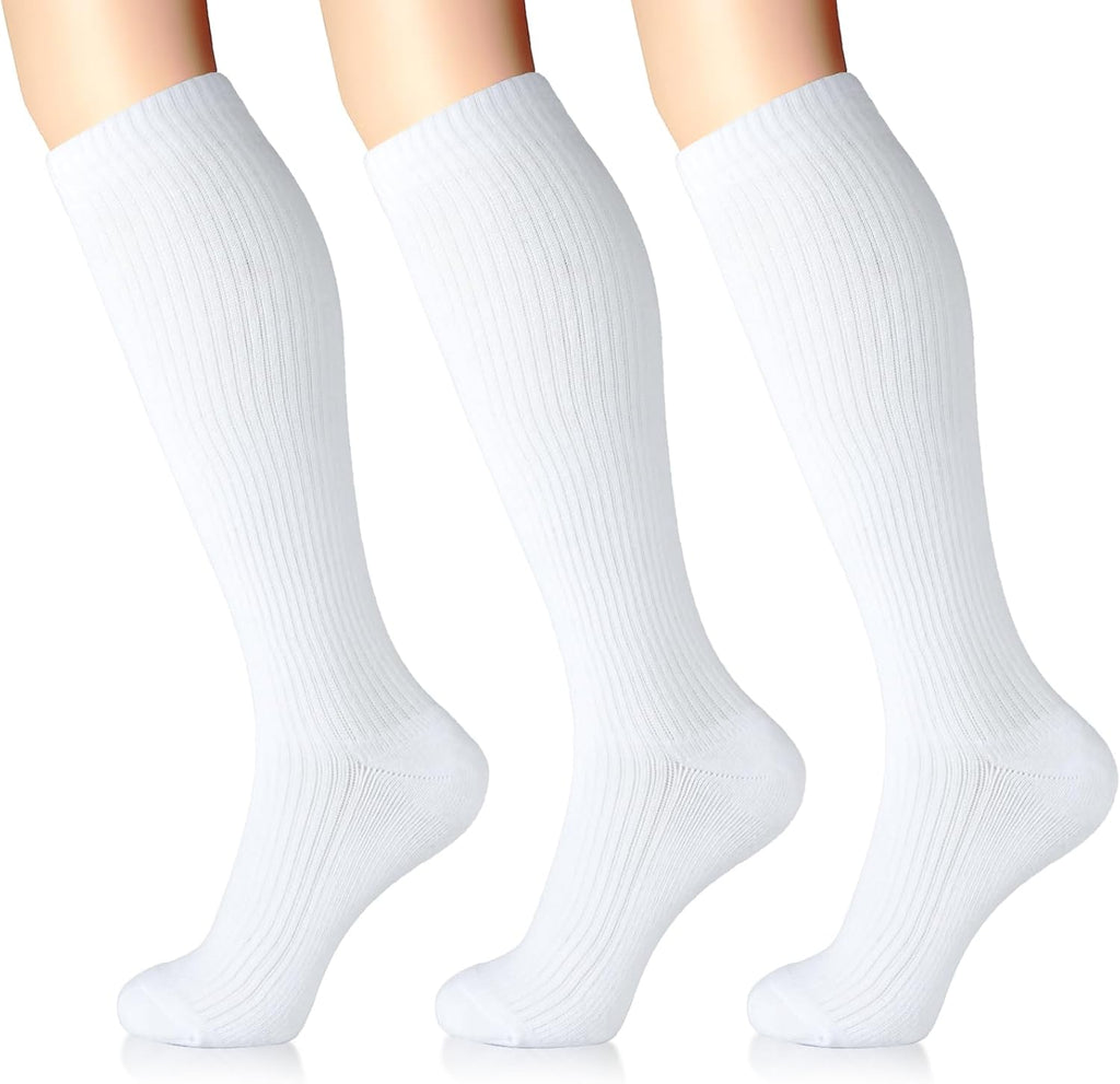 LIN PERFORMANCE Compression Socks for Women and Men 3 Pairs 15-20 mmHg Cotton Knee High Support Socks for Travel Sport