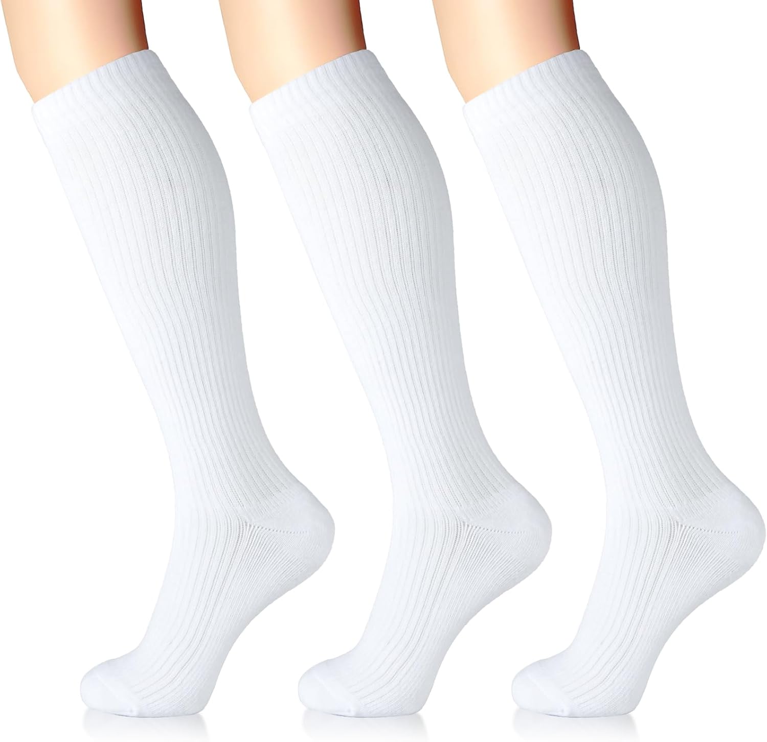LIN PERFORMANCE Compression Socks for Women and Men 3 Pairs 15-20 mmHg Cotton Knee High Support Socks for Travel Sport