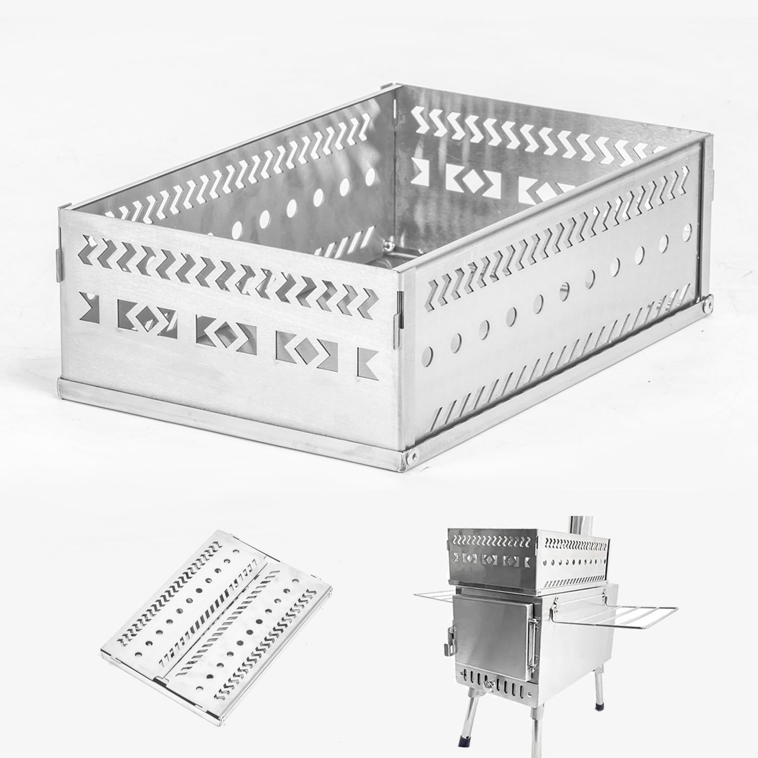 Sauna Stone Basket for Wood Stove Charcoal Basket Stainless Steel Foldable Multi-Purpose Sauna Stone Holder for Outdoor Camping