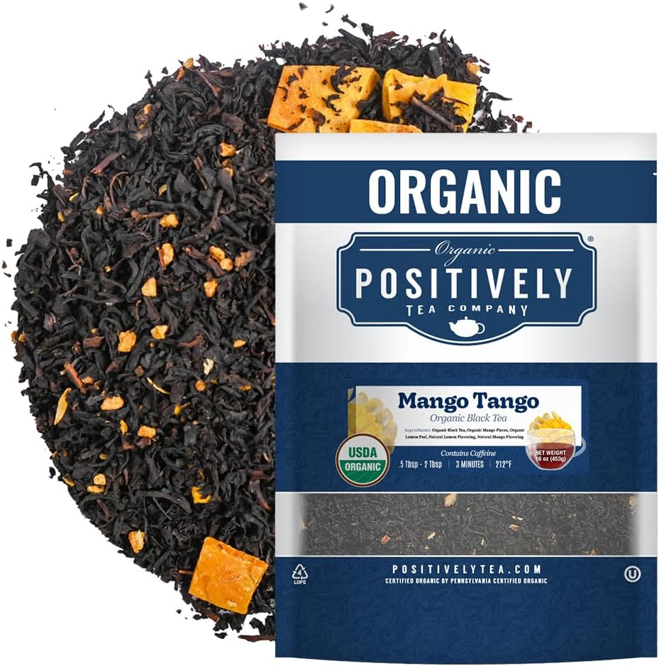 Organic Positively Tea Company, Mango Tango Black Tea, Loose Leaf, 16 Ounce