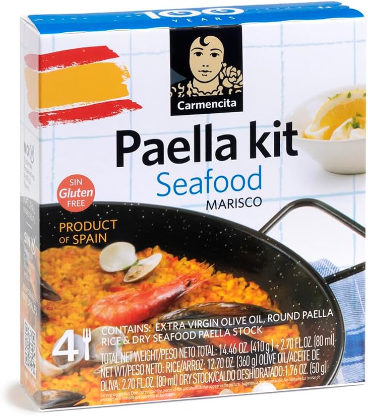 Carmencita. Seafood Paella Kit with Saffron. 470g (16.58oz). 4 servings.