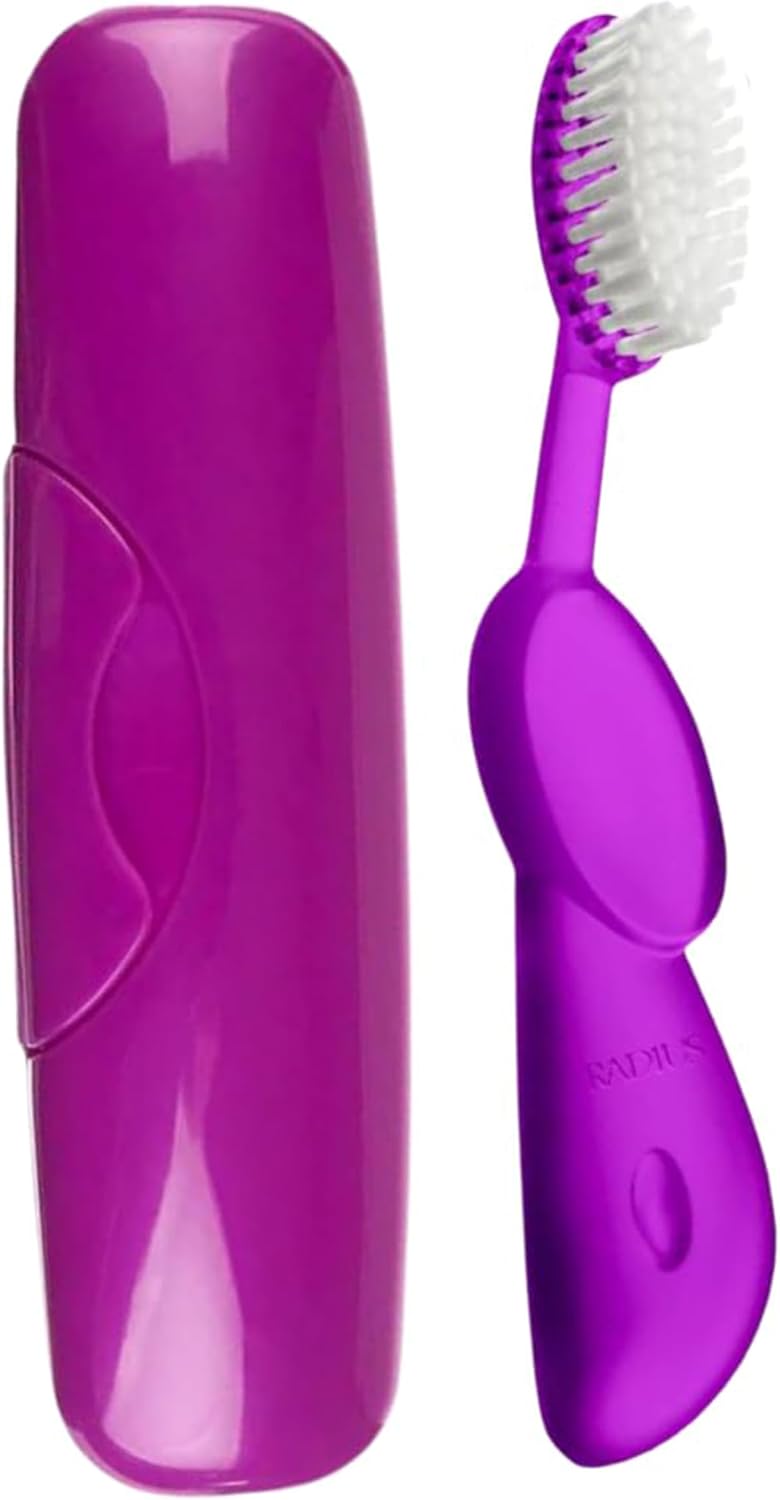 RADIUS Toothbrush Big Brush, BPA Free and ADA Accepted, Right Hand, Purple and Big Brush Case, Purple, 1 count