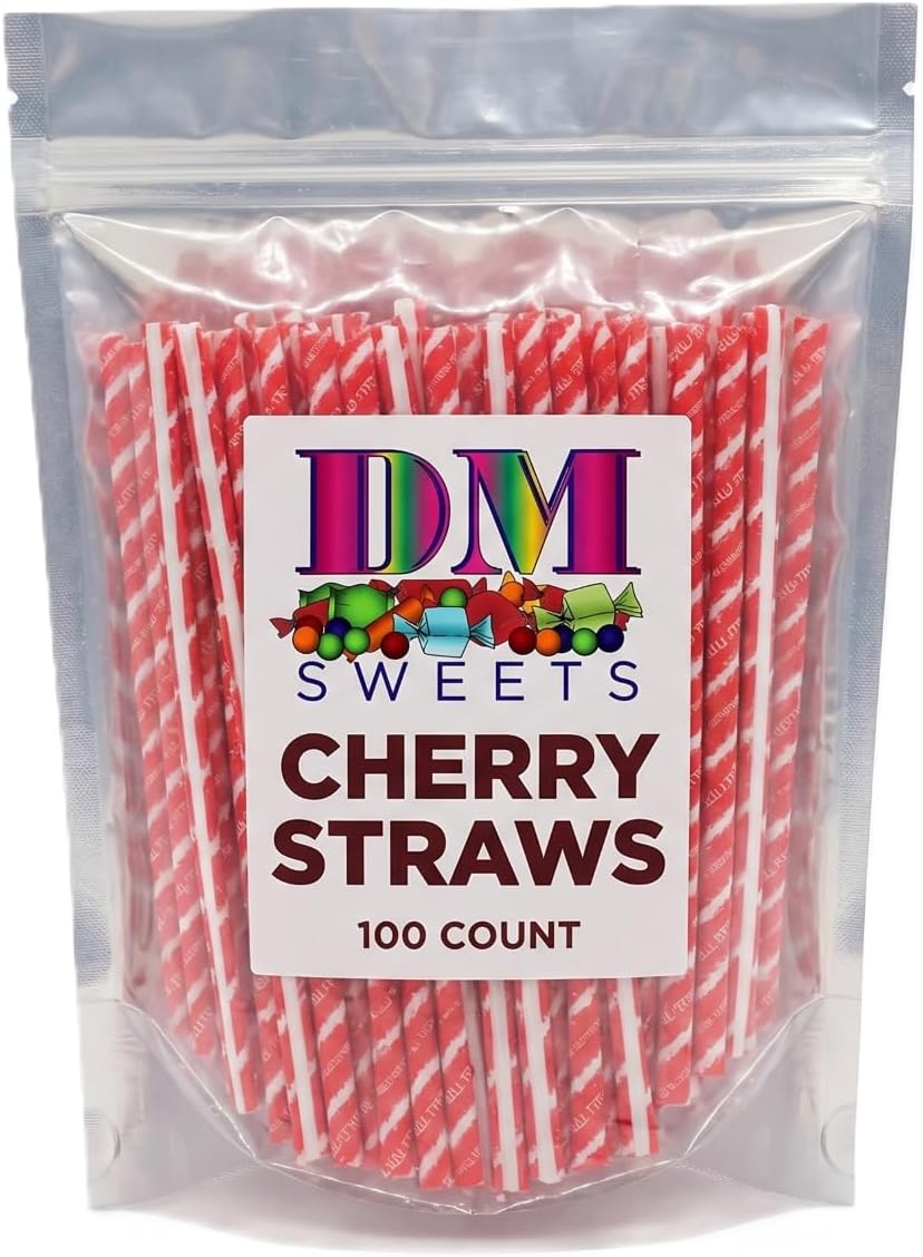 Cherry Sour Powder Filled Candy Straws - 100 Count of Nostalgic Bulk Tangy Sweet and Sour Red Treats