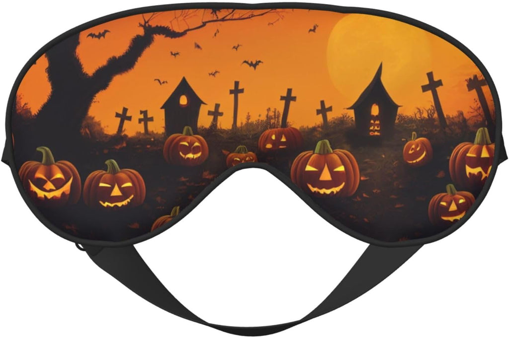 Sleep Mask Halloween Pumpkins Graveyard Spooky Night Comfortable Eye Mask with Adjustable Strap Soft Eye Cover Blindfold for Travel Yoga Nap Shift Work