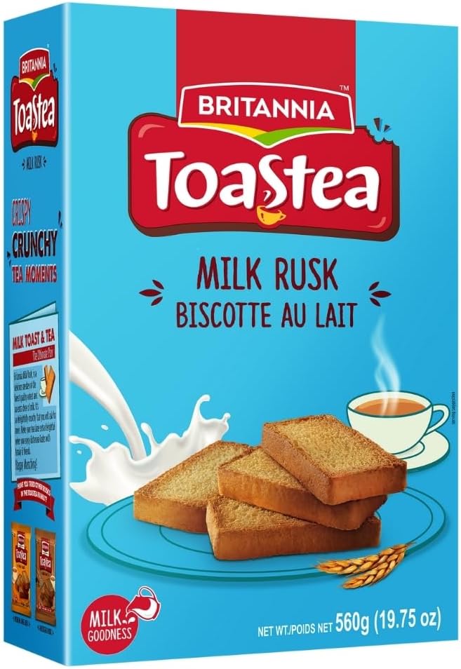 BRITANNIA Toastea Milk Rusk 19.75oz (560g) - Biscotte Au Lait - Crispy, Crunchy Tea Moments - Breakfast & Tea Time Snacks (Pack of 1)