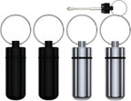 Premium Aluminum Alloy Pill Box Keychain Pill Holder Keychain Ring (Black Silver) (4 Pack)