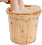 Wooden Foot Bath Bucket with Massage Rollers and Lid, 15.75 Inch Deep Natural Solid Wood Foot Bath Barrel, Pedicure Bowl Footbath Barrel for Home Spas Bath Centers (Natural Wood)