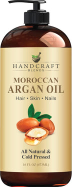 Handcraft Blends Moroccan Argan Oil - 16 Fl Oz - 100% Pure and Natural - Premium Grade Carrier Oil for Skin and Hair - Hair and Body - Massage - Cold-Pressed