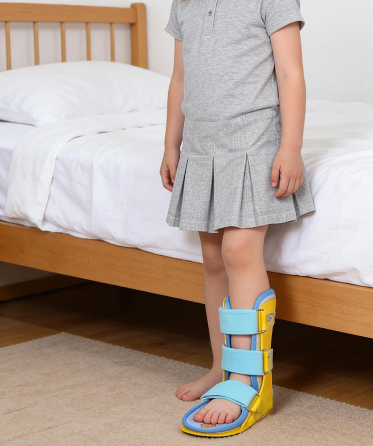 Pediatric Ankle Foot Orthosis Brace Adjustable AFO Splint with Straps for Kids Child Drop Foot Support Brace (Medium, Left foot)