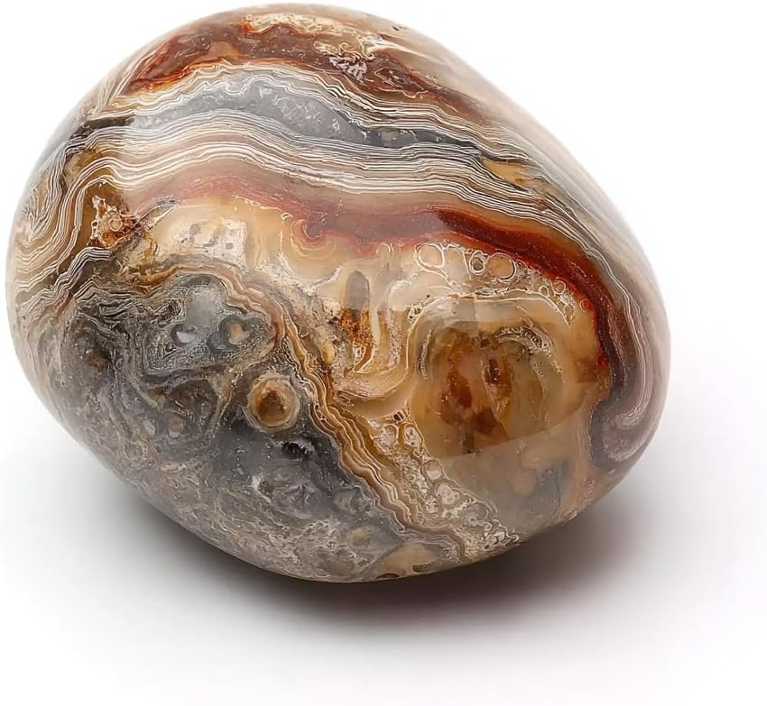 Polished Crazy Lace Agate Healing Crystal Stone – 1 Pc 1.2" Worry Stone for Anxiety, Pocket Palm Gemstone, Super Large Handpicked Natural Tumbled Rock for Meditation, Reiki, Chakra, Home Decor