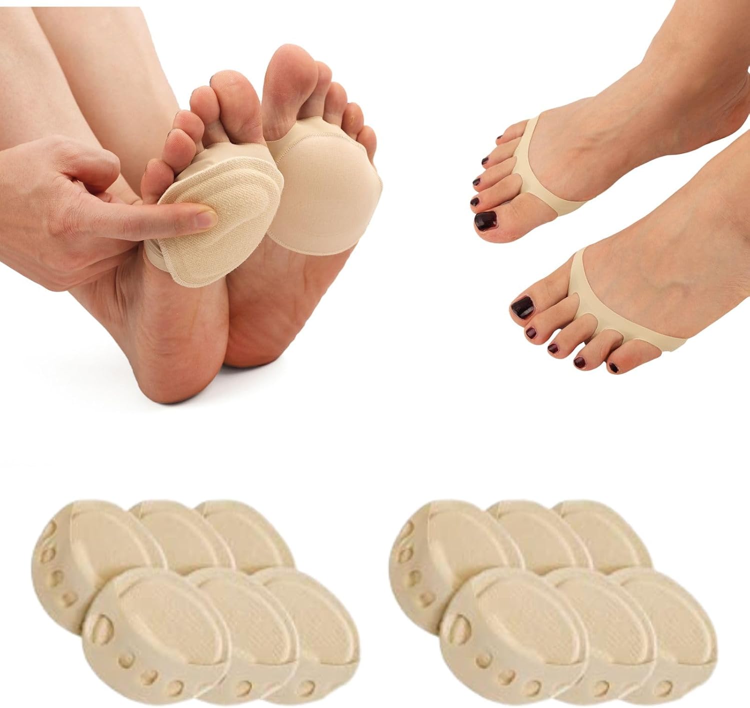 Flammi 6 Pairs Women's Toe Cover with Padding Toe Topper Liner Socks Non-Skid Bottom